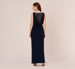 Adrianna Papell Sleeveless Jersey Gown With Embellished Lace Cowl Back In Midnight -Adrianna Papell Shop AP1E210681 AB411 Regular Back