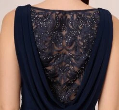 Adrianna Papell Sleeveless Jersey Gown With Embellished Lace Cowl Back In Midnight -Adrianna Papell Shop AP1E210681 AB411 Regular Detail