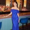 Adrianna Papell Beaded Off The Shoulder Mermaid Gown With Flutter Neck In Ultra Blue -Adrianna Papell Shop AP1E210785 AZ401 Regular Campaign
