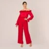 Adrianna Papell Satin Crepe Blouson Jumpsuit With Rosette Trim In Hot Ruby -Adrianna Papell Shop AP1E210833 AU610 Regular Default