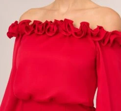 Adrianna Papell Satin Crepe Blouson Jumpsuit With Rosette Trim In Hot Ruby -Adrianna Papell Shop AP1E210833 AU610 Regular Detail