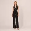 Adrianna Papell Sleeveless Crepe Tuxedo Jumpsuit With Pearl Trim In Black 2 Adrianna Papell Sleeveless Crepe Tuxedo Jumpsuit With Pearl Trim In Black -Adrianna Papell Shop AP1E210836 AA002 Regular Default
