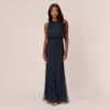 Adrianna Papell Line Beaded Blouson Mermaid Gown With Halter Neckline In Navy Black 2 Adrianna Papell Line Beaded Blouson Mermaid Gown With Halter Neckline In Navy Black -Adrianna Papell Shop AP1E210842 AB410 Regular Default