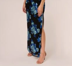Adrianna Papell Floral Sequin One Shoulder Column Gown In Black Blue Multi 12 Adrianna Papell Floral Sequin One Shoulder Column Gown In Black Blue Multi -Adrianna Papell Shop AP1E210946 AP986 Regular Lifestyle