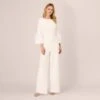 Adrianna Papell Stretch Crepe Jumpsuit With Feather Trim Bell Sleeves In Ivory 1 Adrianna Papell Stretch Crepe Jumpsuit With Feather Trim Bell Sleeves In Ivory -Adrianna Papell Shop AP1E210969 AA194 Regular Default