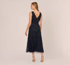 Adrianna Papell Floral Beaded Ankle Length Sleeveless Gown In Navy 11 Adrianna Papell Floral Beaded Ankle Length Sleeveless Gown In Navy -Adrianna Papell Shop AP1E211056 AA412 Regular Back