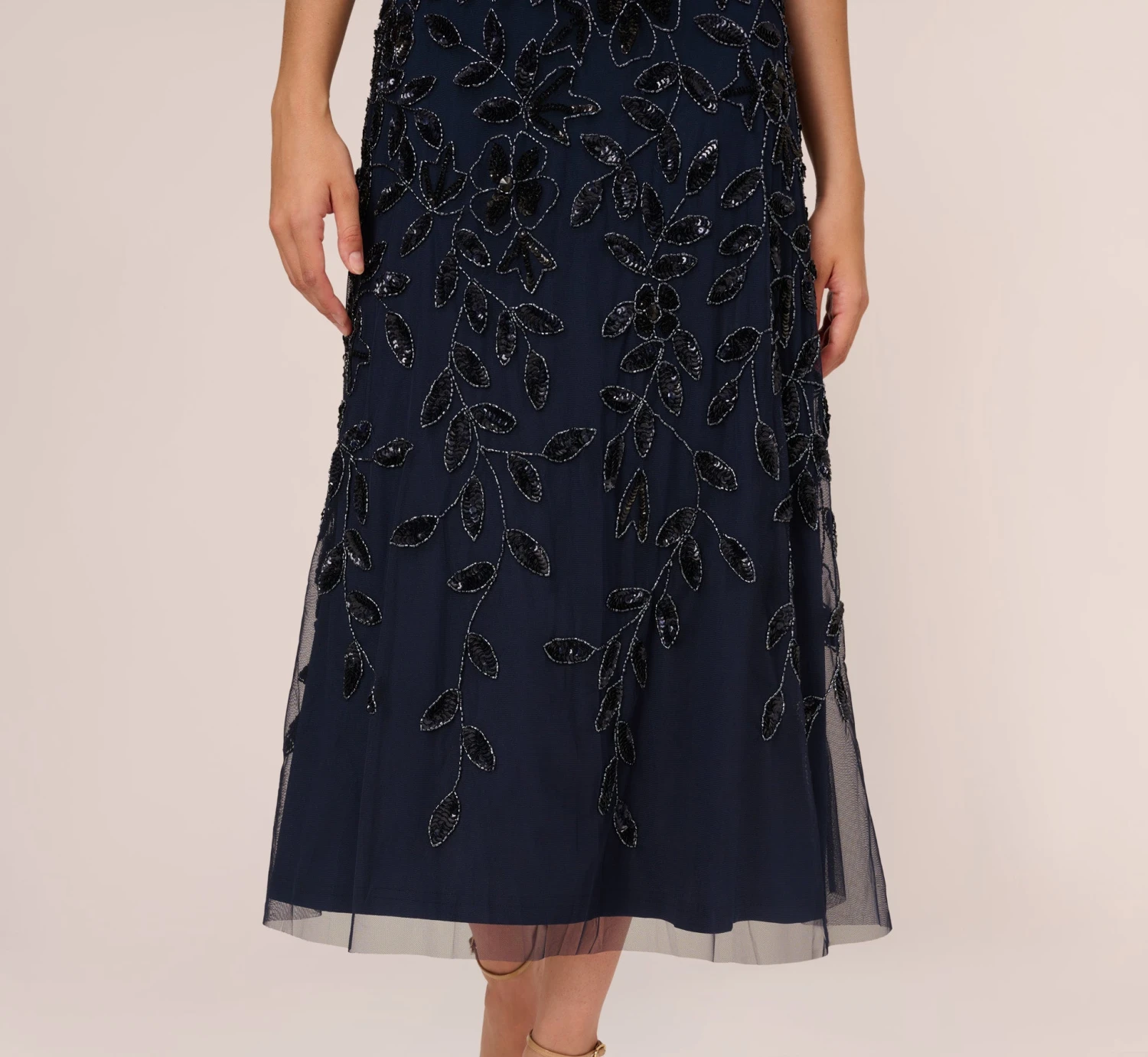 Adrianna Papell Floral Beaded Ankle Length Sleeveless Gown In Navy 7 Adrianna Papell Floral Beaded Ankle Length Sleeveless Gown In Navy - Image 5