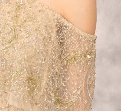 Beaded Cold Shoulder Gown With Popover Bodice In Light Gold 10 Beaded Cold Shoulder Gown With Popover Bodice In Light Gold -Adrianna Papell Shop MD1E202408 AA267 Regular Lifestyle