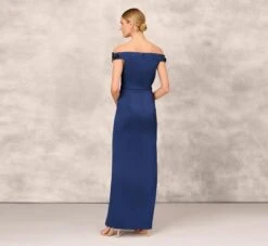 Hand Beaded Off The Shoulder Long Column Gown With Slit In Navy 11 Hand Beaded Off The Shoulder Long Column Gown With Slit In Navy -Adrianna Papell Shop MD1E207083 AC412 Regular Back