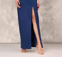 Hand Beaded Off The Shoulder Long Column Gown With Slit In Navy 10 Hand Beaded Off The Shoulder Long Column Gown With Slit In Navy -Adrianna Papell Shop MD1E207083 AC412 Regular Lifestyle