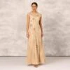 Floral Hand-Beaded Point D Sprit Mesh Illusion Gown In Light Gold -Adrianna Papell Shop MD1E207924 AA267 Regular Default