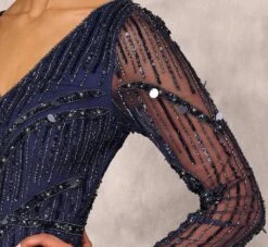 Hand Beaded Illusion Long Mermaid Gown In Navy -Adrianna Papell Shop MD1E207928 AA412 Regular Lifestyle