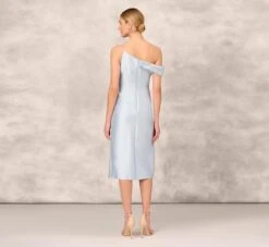 One Shoulder Asymmetrical Stretch Mikado Midi-Length Dress In Clear Water -Adrianna Papell Shop MD1E208036 AI453 Regular Back
