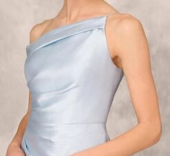 One Shoulder Asymmetrical Stretch Mikado Midi-Length Dress In Clear Water -Adrianna Papell Shop MD1E208036 AI453 Regular Detail