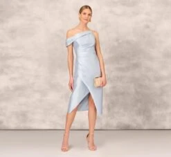 One Shoulder Asymmetrical Stretch Mikado Midi-Length Dress In Clear Water -Adrianna Papell Shop MD1E208036 AI453 Regular Side