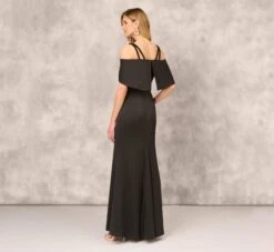 Satin Crepe Column Gown With Beaded Double Strap Details In Black 11 Satin Crepe Column Gown With Beaded Double Strap Details In Black -Adrianna Papell Shop MD1E208155 AA002 Regular Back
