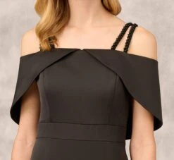 Satin Crepe Column Gown With Beaded Double Strap Details In Black 12 Satin Crepe Column Gown With Beaded Double Strap Details In Black -Adrianna Papell Shop MD1E208155 AA002 Regular Detail