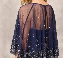 Beaded Strapless Gown With Sheer Removable Cape In Navy -Adrianna Papell Shop MD1E208169 AA412 Regular Lifestyle