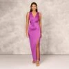 Sleeveless Satin Crepe Column Gown With Bow Waist In Wild Orchid -Adrianna Papell Shop MD1E208622 AD510 Regular Default