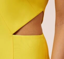 Stretch Crepe Long Halter Mermaid Dress With Cutouts In Lemon 10 Stretch Crepe Long Halter Mermaid Dress With Cutouts In Lemon -Adrianna Papell Shop MN1E205112 AA733 Regular Alternate