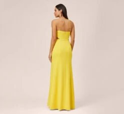 Stretch Crepe Long Halter Mermaid Dress With Cutouts In Lemon 11 Stretch Crepe Long Halter Mermaid Dress With Cutouts In Lemon -Adrianna Papell Shop MN1E205112 AA733 Regular Back