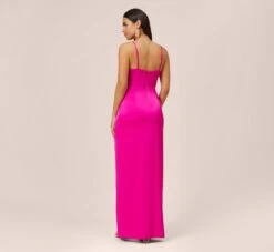 Stretch Satin Cowl Neck Long Column Gown With Slit In Pink Flame 11 Stretch Satin Cowl Neck Long Column Gown With Slit In Pink Flame -Adrianna Papell Shop MN1E206926 AR670 Regular Back