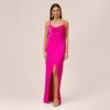 Stretch Satin Cowl Neck Long Column Gown With Slit In Pink Flame 1 Stretch Satin Cowl Neck Long Column Gown With Slit In Pink Flame -Adrianna Papell Shop MN1E206926 AR670 Regular Default