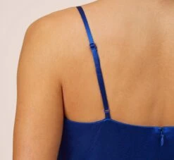 Twist Front Satin Gown With Cutout In True Blue -Adrianna Papell Shop MN1E206933 AA400 Regular Alternate