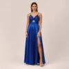 Twist Front Satin Gown With Cutout In True Blue 1 Twist Front Satin Gown With Cutout In True Blue -Adrianna Papell Shop MN1E206933 AA400 Regular Default