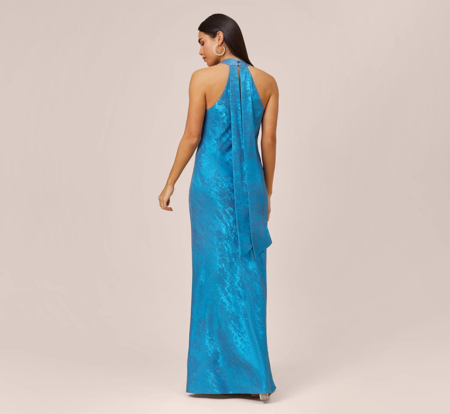 Metallic Chiffon Halter Gown In Ocean Dream 6 Metallic Chiffon Halter Gown In Ocean Dream - Image 4