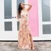 Metallic Halter Tiered Maxi Gown In Coral Multi -Adrianna Papell Shop MN1E207242 AA955 Regular Default