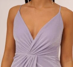 Lurex Knit Column Gown With Gathered Details In Lilac -Adrianna Papell Shop MN1E207305 AA532 Regular Detail