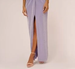 Lurex Knit Column Gown With Gathered Details In Lilac -Adrianna Papell Shop MN1E207305 AA532 Regular Lifestyle