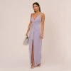 Lurex Knit Column Gown With Gathered Details In Lilac