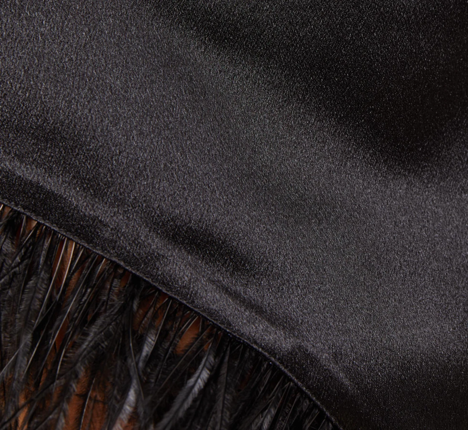 One-Shoulder Satin Dress With Feather Trim In Black 7 One-Shoulder Satin Dress With Feather Trim In Black - Image 5