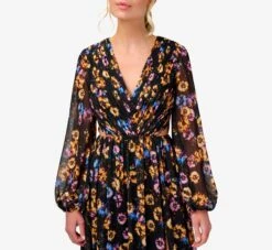 Floral-Print Pleated Chiffon Long A-Line Gown In Black Multi 9 Floral-Print Pleated Chiffon Long A-Line Gown In Black Multi -Adrianna Papell Shop MN1E207505 AA960 Regular Detail