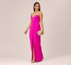 Stretch Crepe Long Column Gown With Sweetheart Neckline In Magenta -Adrianna Papell Shop MN1E207650 AA520 Regular Lifestyle