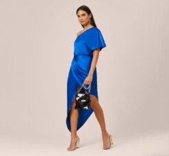Satin One-Shoulder Draped Long Asymmetrical Gown In Violet Cobalt 9 Satin One-Shoulder Draped Long Asymmetrical Gown In Violet Cobalt -Adrianna Papell Shop MN1E207653 BA401 Regular Lifestyle