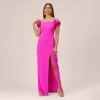 Stretch Crepe Off-The-Shoulder Long Column Gown With Bows In Pink Flame 2 Stretch Crepe Off-The-Shoulder Long Column Gown With Bows In Pink Flame -Adrianna Papell Shop MN1E207804 AR670 Regular Default