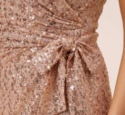 Sequined One-Shoulder Long Column Dress With Side Sash In Rose Gold 10 Sequined One-Shoulder Long Column Dress With Side Sash In Rose Gold -Adrianna Papell Shop MN1E207825 AA958 Regular Alternate