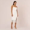 Crepe Popover Midi Dress With Fringe Trim In Ivory 2 Crepe Popover Midi Dress With Fringe Trim In Ivory -Adrianna Papell Shop MN1E208002 AA194 Regular Default