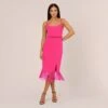 Crepe Popover Midi Dress With Fringe Trim In Lipstick 1 Crepe Popover Midi Dress With Fringe Trim In Lipstick -Adrianna Papell Shop MN1E208002 AA671 Regular Default