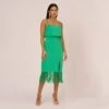 Crepe Popover Midi Dress With Fringe Trim In Summer Green 2 Crepe Popover Midi Dress With Fringe Trim In Summer Green -Adrianna Papell Shop MN1E208002 AI314 Regular Default