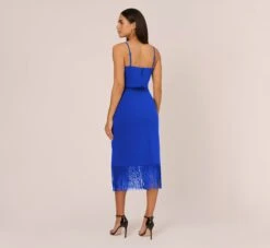 Crepe Popover Midi Dress With Fringe Trim In Royal Sapphire 11 Crepe Popover Midi Dress With Fringe Trim In Royal Sapphire -Adrianna Papell Shop MN1E208002 AN401 Regular Back