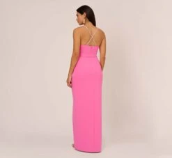 Cowl Neck Column Gown With Draped Details In Pink Parfait -Adrianna Papell Shop MN1E208136 AF661 Regular Back
