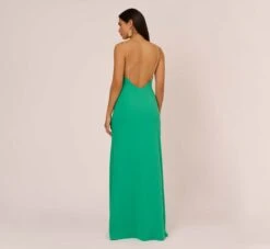 Cowl Neck Crepe Column Gown With Pearl Straps In Summer Green -Adrianna Papell Shop MN1E208137 AI314 Regular Back