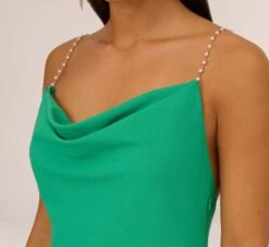 Cowl Neck Crepe Column Gown With Pearl Straps In Summer Green -Adrianna Papell Shop MN1E208137 AI314 Regular Detail