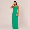 Cowl Neck Crepe Column Gown With Pearl Straps In Summer Green 1 Cowl Neck Crepe Column Gown With Pearl Straps In Summer Green -Adrianna Papell Shop MN1E208137 AI314 Regular Side
