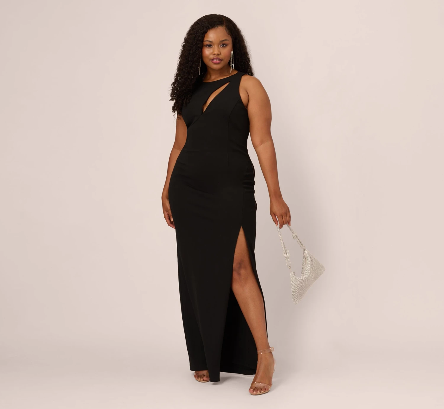 Plus Size Knit Crepe Sleeveless Column Gown With Cutout Neckline In Black 4 Plus Size Knit Crepe Sleeveless Column Gown With Cutout Neckline In Black - Image 2