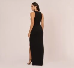 Knit Crepe Sleeveless Column Gown With Cutout Neckline In Black -Adrianna Papell Shop MN1E208377 AA002 Regular Back